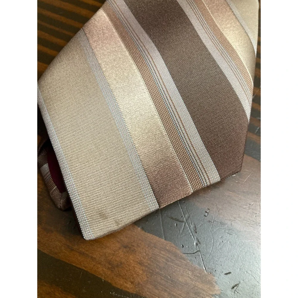 Vintage Envoy Striped Beige Brown Neck Tie Neckwear - Picture 2 of 5